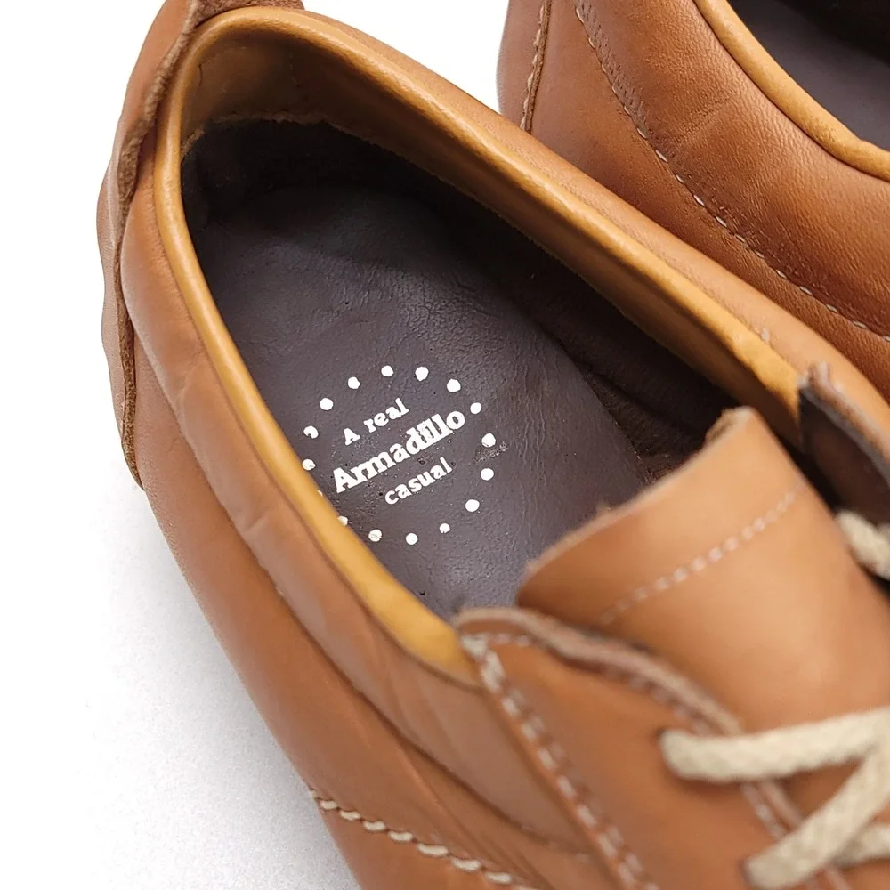 Armadillo Casual Tan Leather Platform‎ Shoes Sunburst Stitch Wedge Oxford 7.5